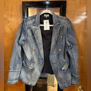 Aaron & Amber Denim Blazer Jacket Gold Buttons Size M NWT